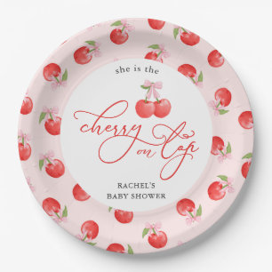 Bow Cherry on Top Baby Girl Shower Paper Plate