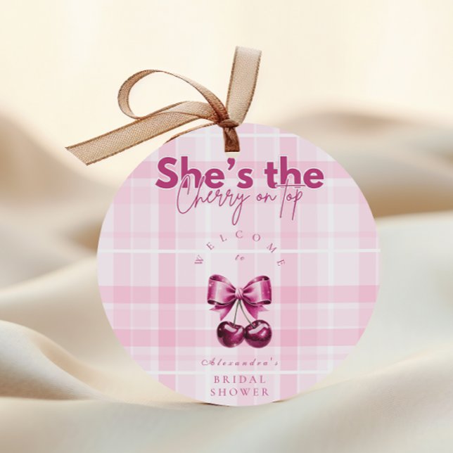 Bow Cherry On Top Bridal Shower Classic Round Sticker (Creator Uploaded)
