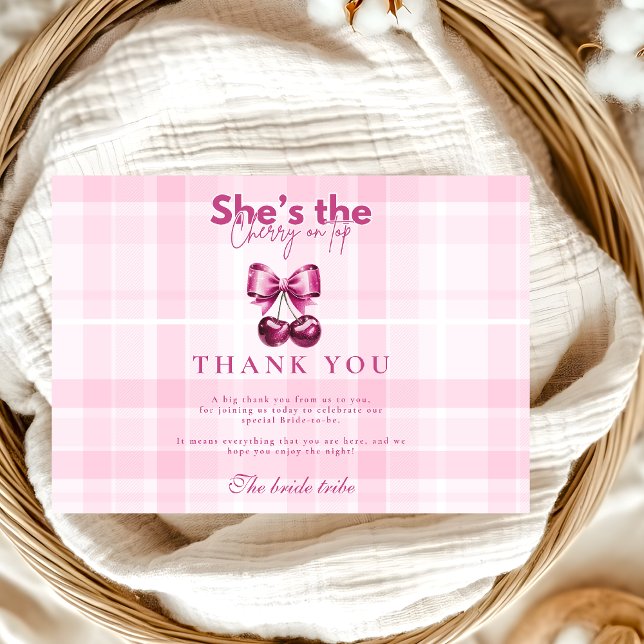 Bow Cherry On Top Bridal Shower Thank You Card (Creator Uploaded)