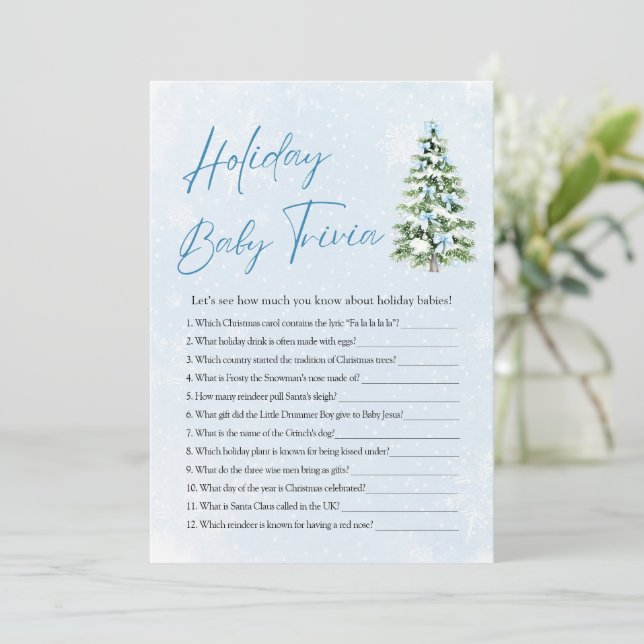 Bow Christmas Baby Shower Holiday Baby Trivia Game Invitation (Standing Front)