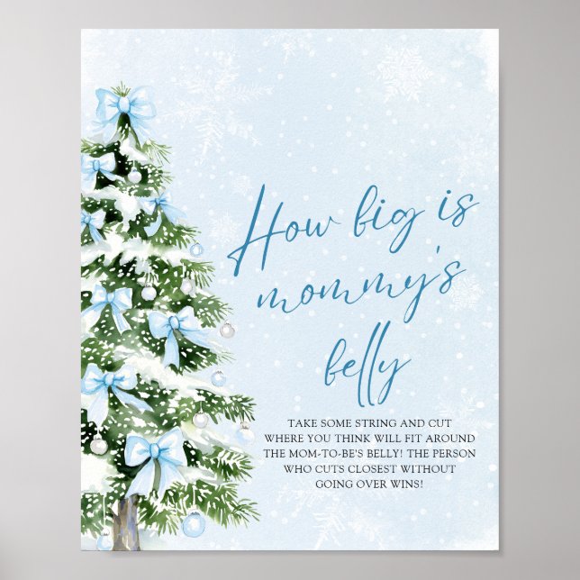 Bow Christmas Baby Shower How Big Is Mommy's Belly Poster (Front)