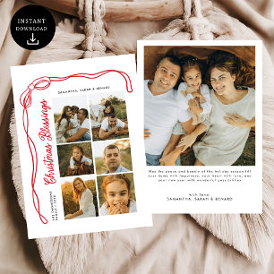 Bow Christmas Blessings Family 6 Photos Holiday Card