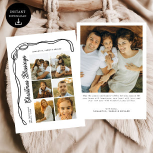 Bow Christmas Blessings Family 6 Photos Holiday Card