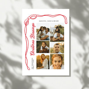 Bow Christmas Blessings Script Family 6 Photos Holiday Card