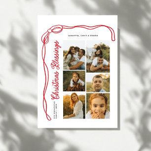 Bow Christmas Blessings Script Family 6 Photos Holiday Card
