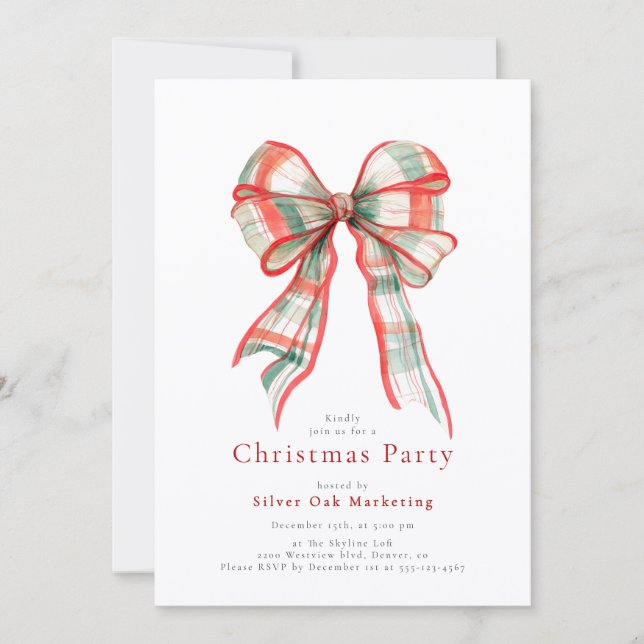 Bow Christmas Party Corporate Invitation (Front)