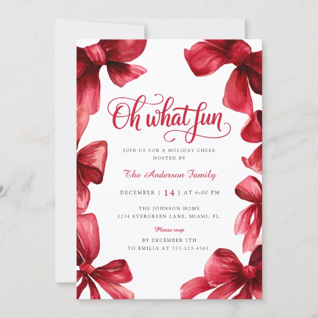 Bow Christmas Party Invitation (Front)