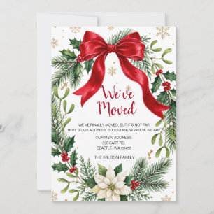 Bow Christmas Wreath Weve Moved Holiday Card