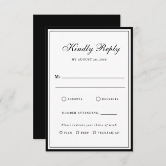 Bow Classic Old Money Black & White Wedding RSVP Card
