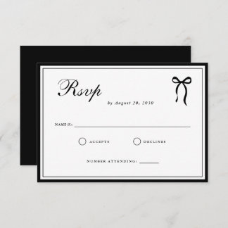 Bow Classic Old Money Black & White Wedding RSVP Card