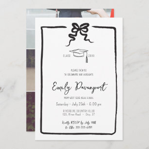 Bow classy graduation 3 photos invitation
