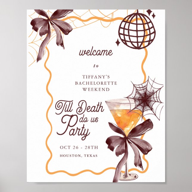 Bow Cocktail Halloween Bacheloerette Welcome Sign (Front)