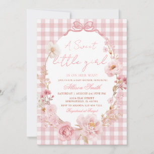 Bow Coquette Gingham Pink Bow Baby Shower Invitation