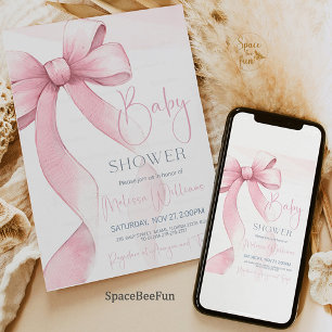 Bow Coquette Girl Baby Shower  Invitation