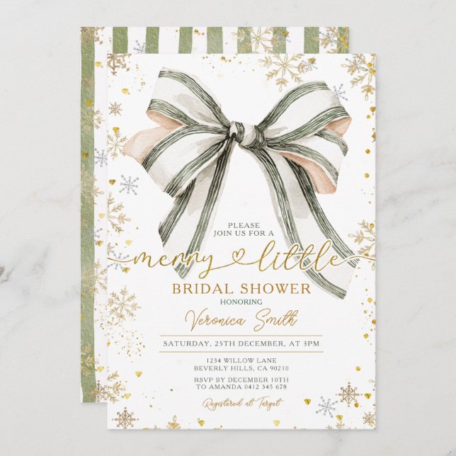 Bow coquette Merry Little Christmas Bridal Shower Invitation (Front/Back)
