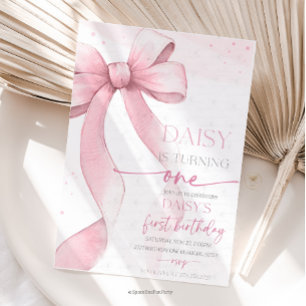 Bow Coquette Pink 1st Birthday  Invitation