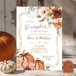 Bow Coquette Pumpkin Fall Ivory Boho Baby Shower Invitation