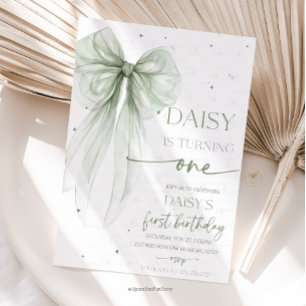 Bow Coquette Sage 1st Birthday  Invitation