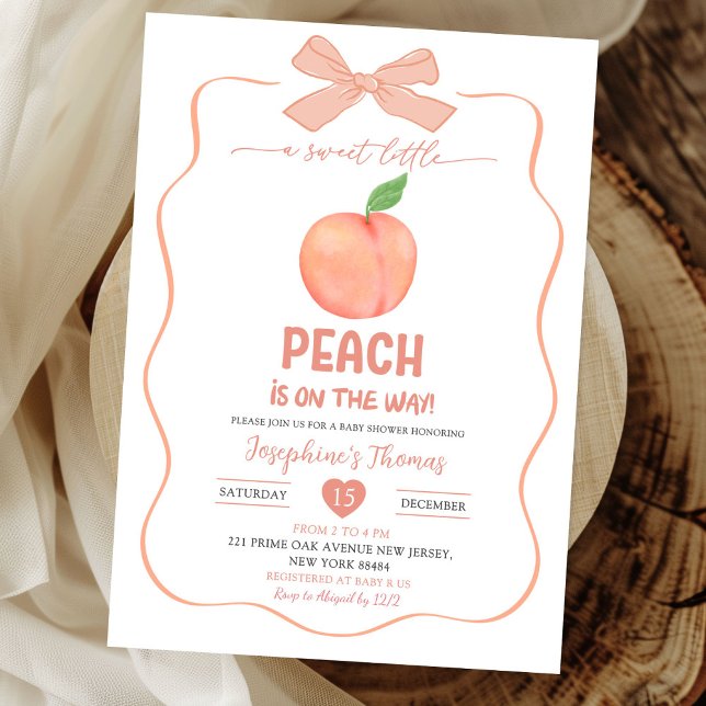 Bow Coquette Sweet Little Peach Baby Shower Invitation (Creator Uploaded)