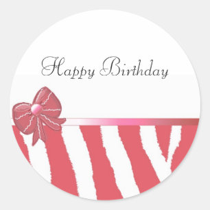 Bow Coral Stripe Birthday  Classic Round Sticker