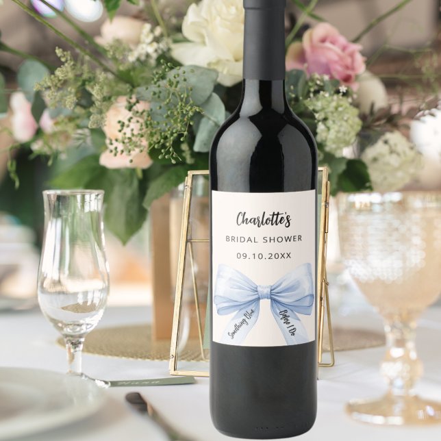 Bow cream Something blue before I do Bridal Shower Wine Label (Creator Uploaded)