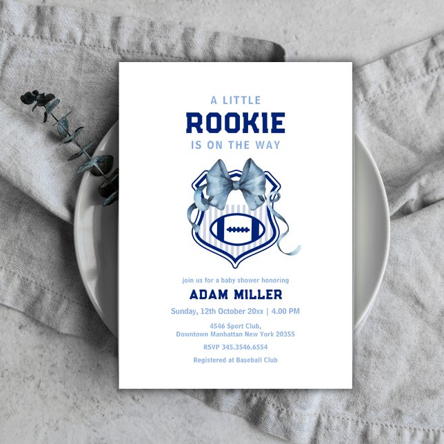 Bow Crest Rookie Football Sport Baby Shower  Invitation (Bow Crest Rookie Football Sport Baby Shower Invitation)