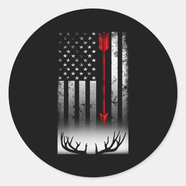 Bow Deer Hunting American Flag Bow Hunting Classic Round Sticker (Front)