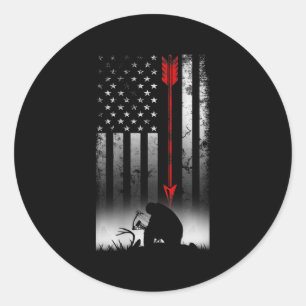 Bow deer hunting American flag gift for Bow huntin Classic Round Sticker