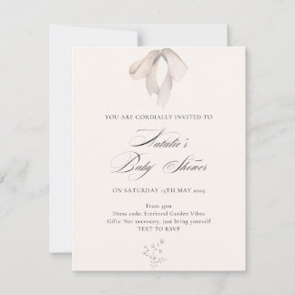 Bow Detail Minimalist Elegant Baby Shower Invite