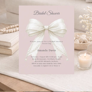 Bow dusty rose pink pearl Bridal Shower invitation