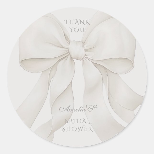 Bow Elegant Bridal Shower Thank You Classic Round Sticker (Front)