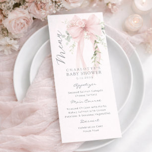 Bow Elegant Greenery Neutral Baby Shower Menu