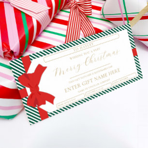 Bow Emerald Stripe Christmas Gift Voucher Card