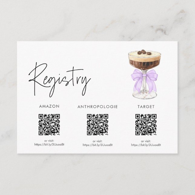 Bow Espresso Martini Bridal Shower - Registry Enclosure Card (Front)