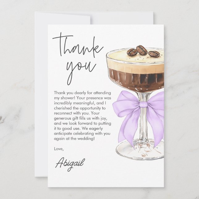 Bow Espresso Martini Bridal Shower Thank You (Front)