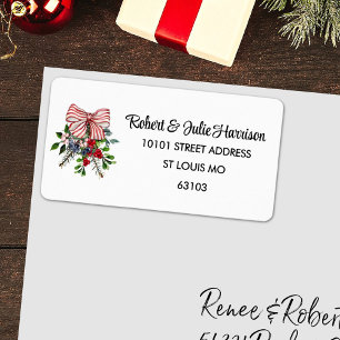 Bow Evergreen Foliage Berries Return Address Label