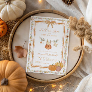 Bow Fall in Love Fall Baby Shower Girl Invitation