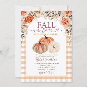 Bow Fall in Love Orange gingham Baby Shower Invitation