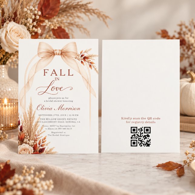 Bow Fall In Love QR Code Bridal Shower Invitation (Creator Uploaded)