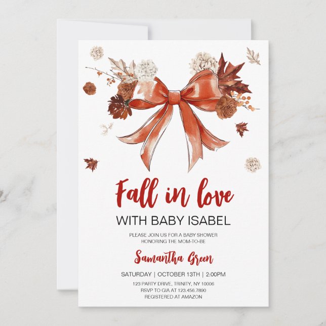 Bow Fall in Love with Baby Baby Shower Invitation (Front)
