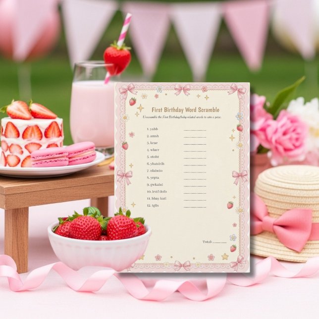 Bow First Birthday Word Scramble Game card (Bow First Birthday Word Scramble Game card)