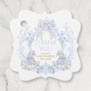 Bow Floral Crest Rustic Blue Boy Baby Shower Favour Tags