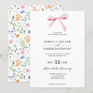 Bow floral elegant trendy Wedding invitation