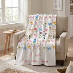 Bow Floral Nana Grandma Grandchildren Fleece Blanket