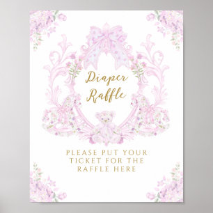 Bow Floral Teddy Bear Crest Baby Shower Diaper Poster