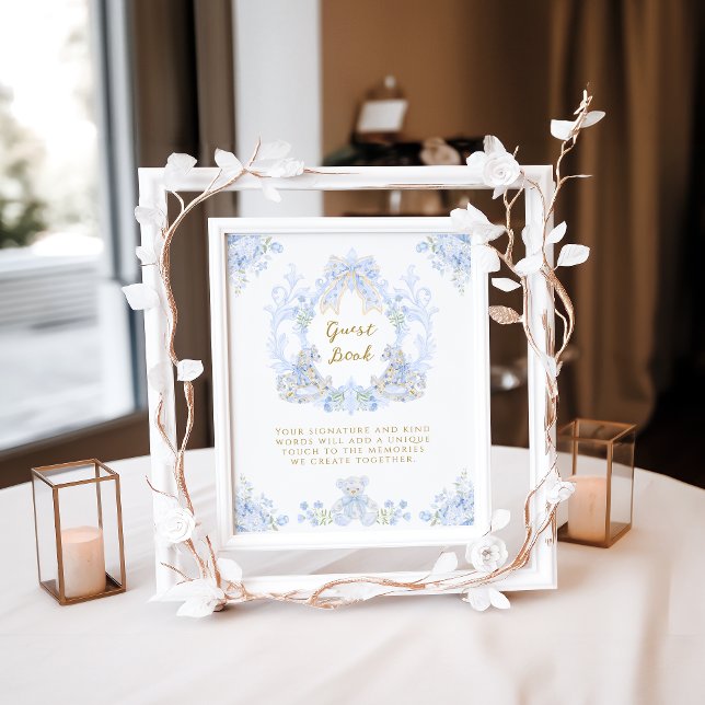 Bow Floral Teddy Bear Crest Baby Shower Guest Book (Creator Uploaded)