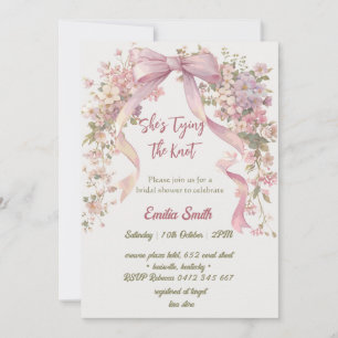bow floral tying the knot bridal shower invitation