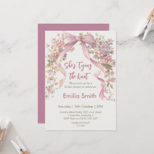bow floral tying the knot bridal shower invitation