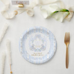 Bow Floral Watercolour Elegant Boy Baby Shower Paper Plate<br><div class="desc">Bow Floral Crest Rustic Elegant Blue Baby Boy Shower</div>