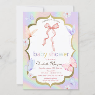 Bow Flowers Butterflies Holographic Baby Shower Invitation